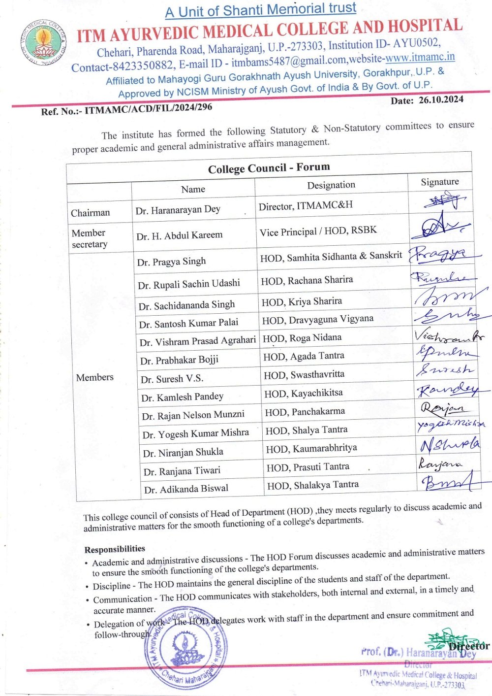 ITM AYURVEDIC MEDICAL COLLEGE MEDICAL COUNCIL